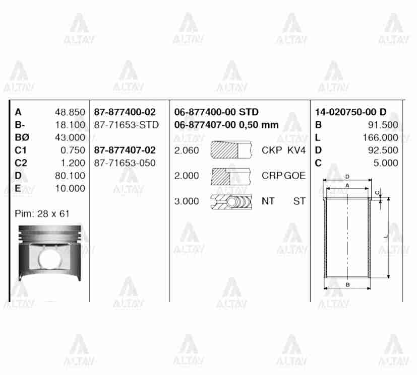 Nissan Navara Piston Segman Pıckup Skystar OEM 06-877407-00 Nissan Navara Piston Segman Pıckup Skystar OEM 06-877407-00